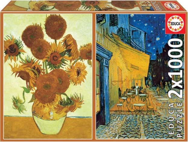Puzzle Girasoli e Terrazza del Caffè di Notte 2x1000 Pezzi