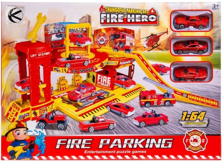 Garage di parcheggio dei pompieri con 3 macchinine - 1 pezzo