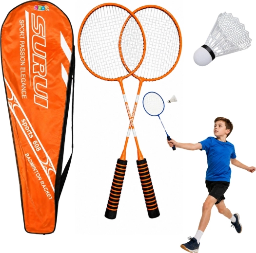 Set da badminton con 2 racchette, volano e borsa – arancione