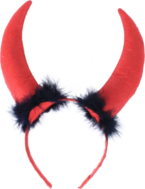 Corna da diavolo maxi con piume su cerchietto satinato