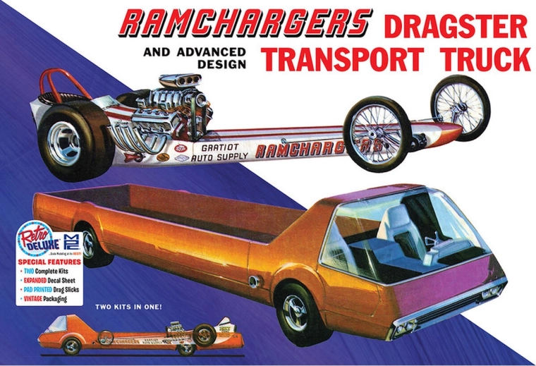 Modello di auto in plastica 1:25 MPC Ramchargers dragster & transporter truck