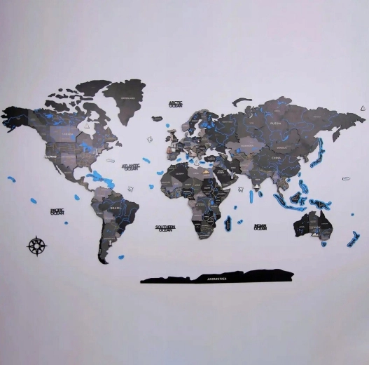 WOODEN CITY mappa del mondo in legno XXL nera 200 × 110 cm