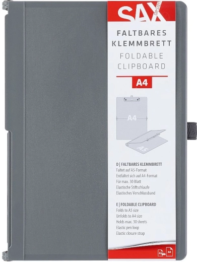 Portadocumenti chiudibili con clip SAX A4, grigio