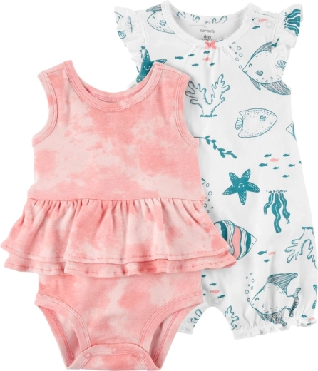 CARTER'S set 2 pezzi per bambine Ivory ocean: body senza maniche e pagliaccetto estivo con maniche corte – 9m