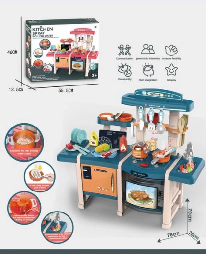 Cucina doppia per bambini blu 70 cm, 45 pezzi