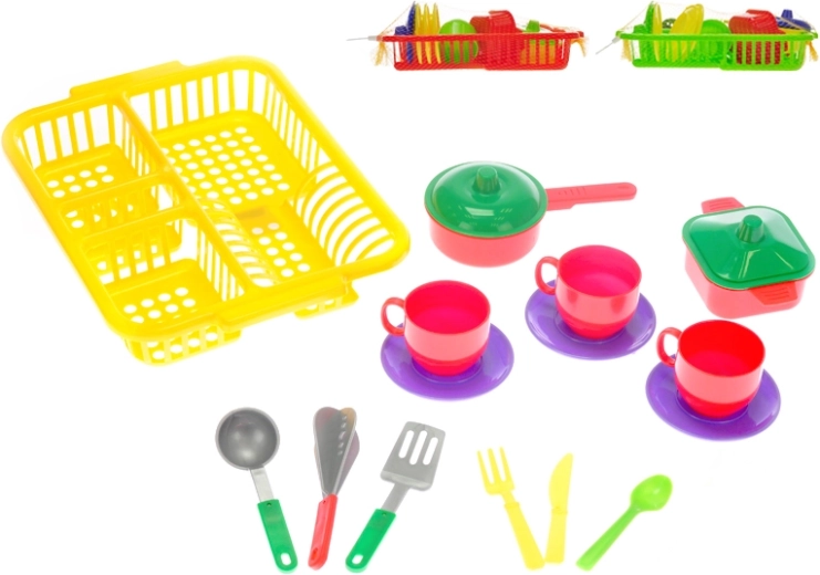 Set di stoviglie per bambini con scolapiatti – 3 colori