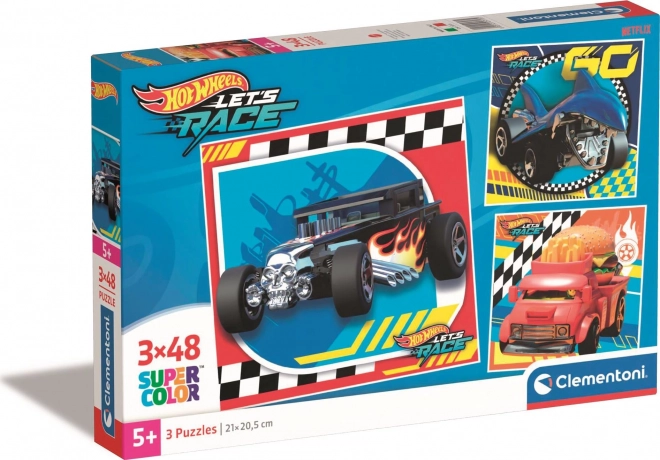 Puzzle 3×48 pezzi HOT WHEELS – set di puzzle quadrati CLEMENTONI
