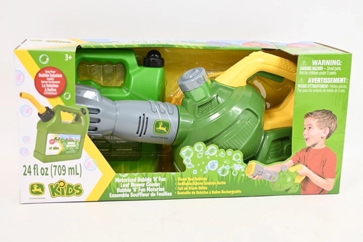TOMY John Deere soffiatore per foglie per bambini con macchina per bolle di sapone
