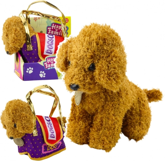 Barboncino di peluche in borsetta con chiusura a velcro – animaletto color marrone chiaro