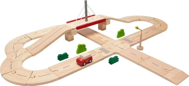 Pista automobilistica in legno con ponte PlanToys