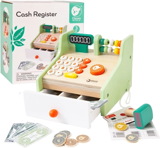 Registratore di cassa giocattolo in legno per bambini Classic World
