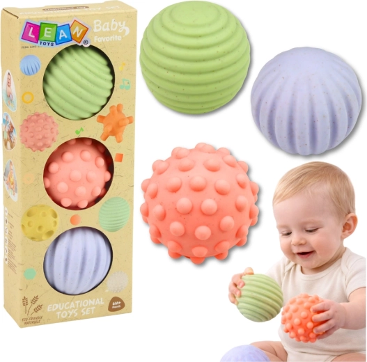 Palline sensoriali pastello per neonati, 3 pz, 6 cm