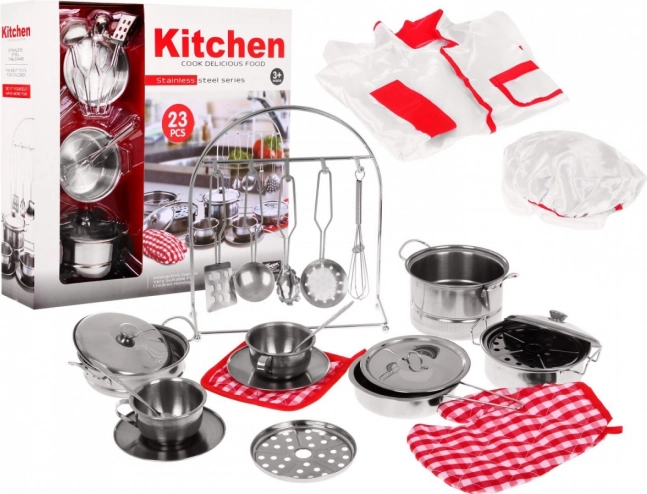 Set cucina per bambini 3+ con stoviglie e costume da chef