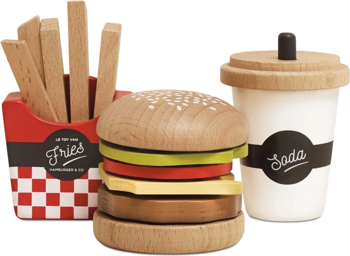 Set da gioco in legno 3 in 1: hamburger, patatine e bibita Le Toy Van