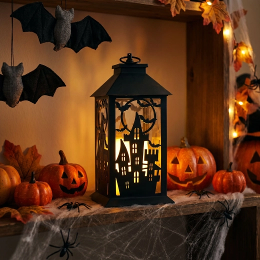Lanterna lampeggiante di Halloween con castello, a batteria