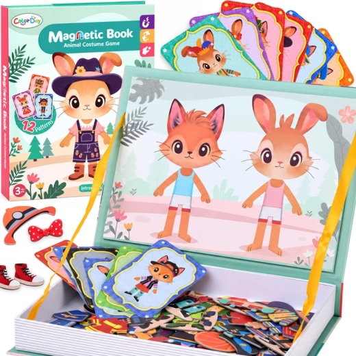 Libro magnetico per vestire Coniglietto e Gattina con 59 pezzi