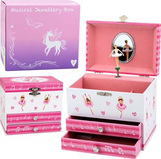 Portagioie musicale con ballerina, specchietto e cassetti - 1 pezzo