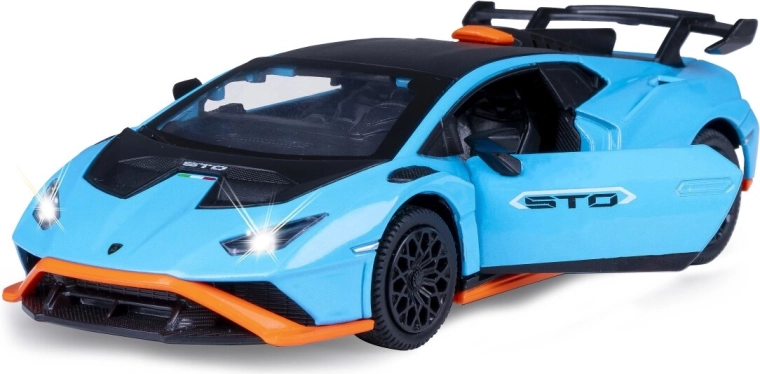 Modello in metallo Lamborghini Huracán STO 1:32 blu con luci e suoni