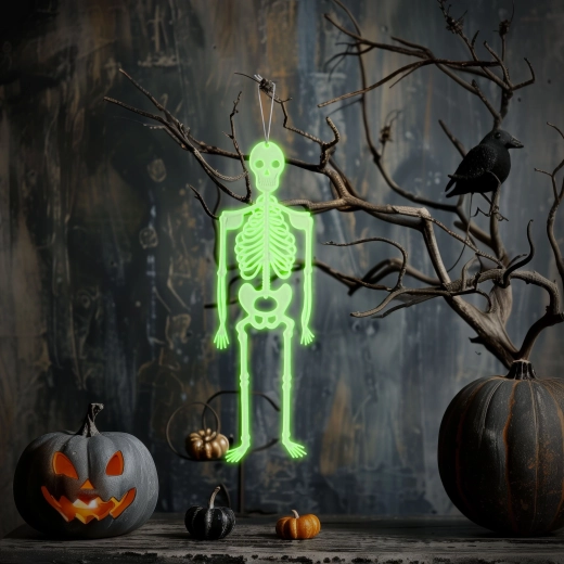 Decorazione sospesa fosforescente a forma di scheletro per Halloween, 32 × 11 cm