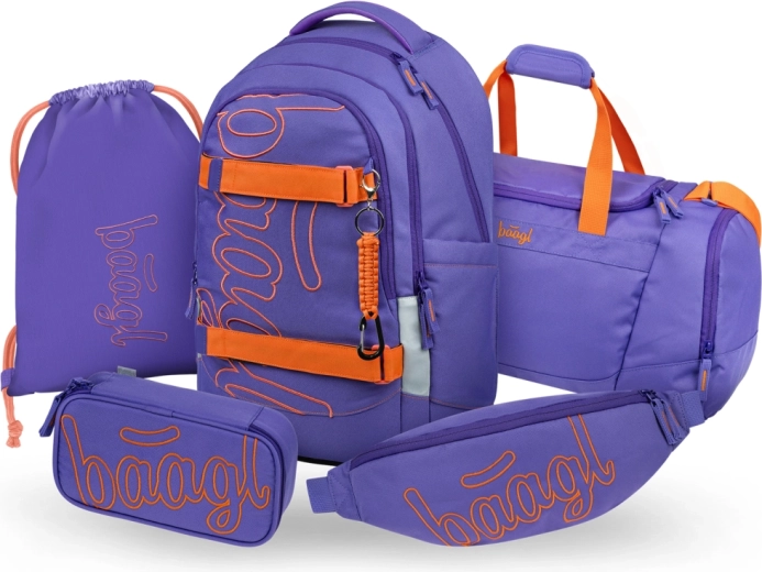 Baagl set scolastico 5 pezzi Skate Max Orange – zaino, astuccio, sacca, borsa sportiva e marsupio