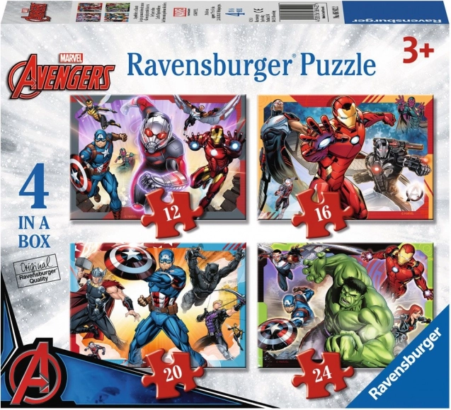 RAVENSBURGER Puzzle Avengers: I più potenti eroi della Terra 4 in 1 (12, 16, 20, 24 pezzi)