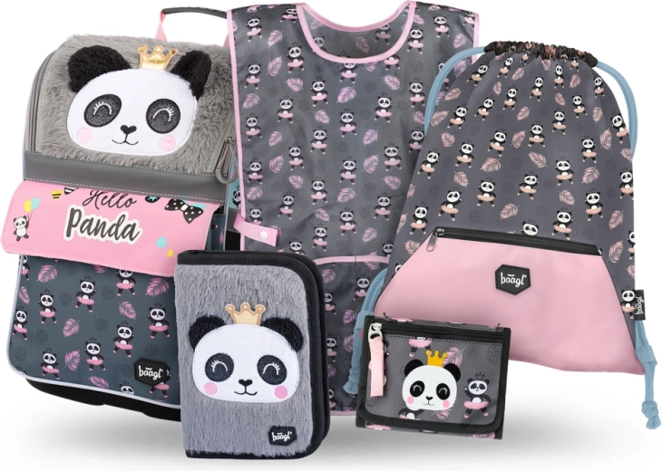 Set scolastico BAAGL Zippy Panda – cartella, astuccio, sacca, grembiule e portamonete