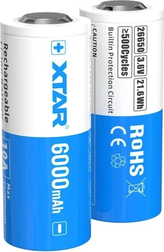 Batteria ricaricabile Li-ion XTAR 26650 6000 mAh 3,6 V con protezione - 1 pezzo