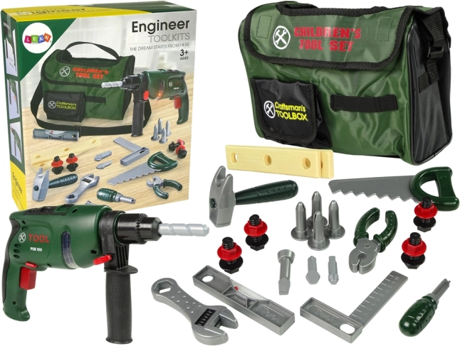 Set di attrezzi per bambini in borsa con trapano, martello e sega