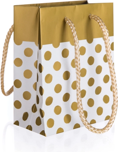 Borsa regalo con pois dorati S 11 × 14 × 6 cm