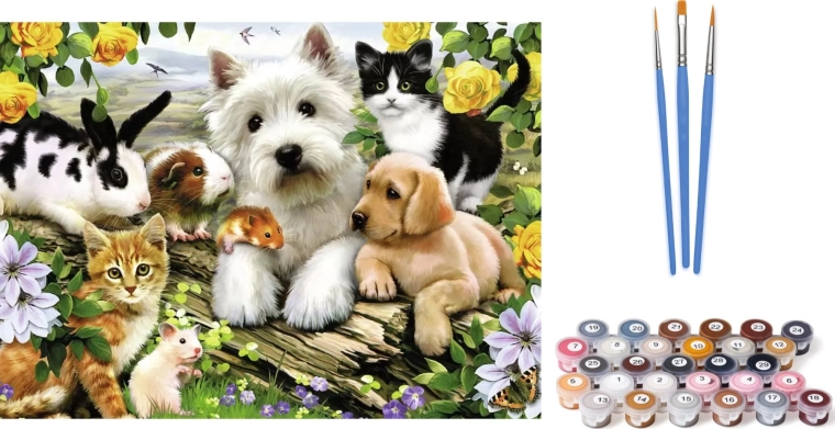 Pittura con i numeri - Animali domestici su tela 30x20 cm