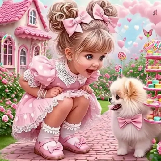 Norimpex pittura con diamanti bambina in rosa con cane 30 × 40 cm