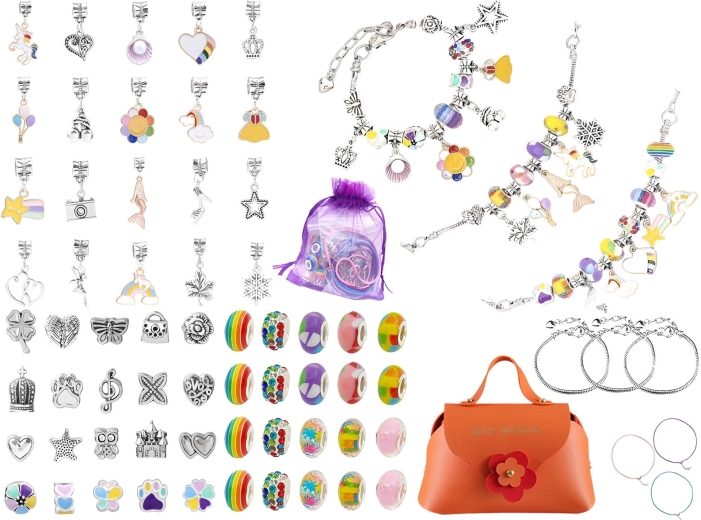 Set colorato per creare gioielli e braccialetti con ciondoli (66 pezzi) con pochette cosmetica