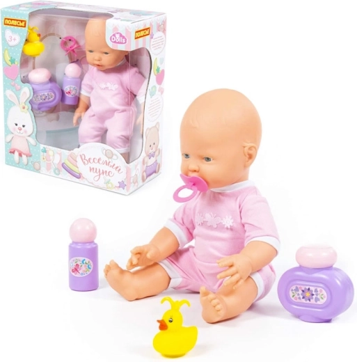 Bambola Merry con ciuccio e set da bagno