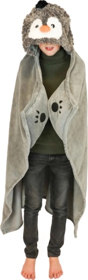 Cozy Noxxiez coperta riscaldante per bambini con cappuccio pinguino
