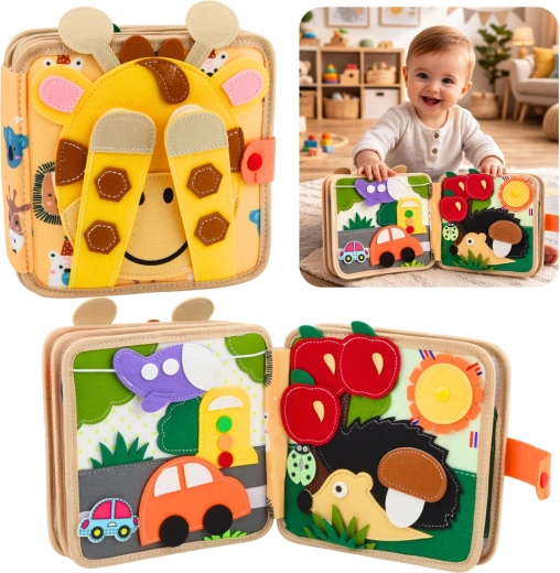 Libro sensoriale in feltro con giraffa – libro silenzioso educativo per bambini