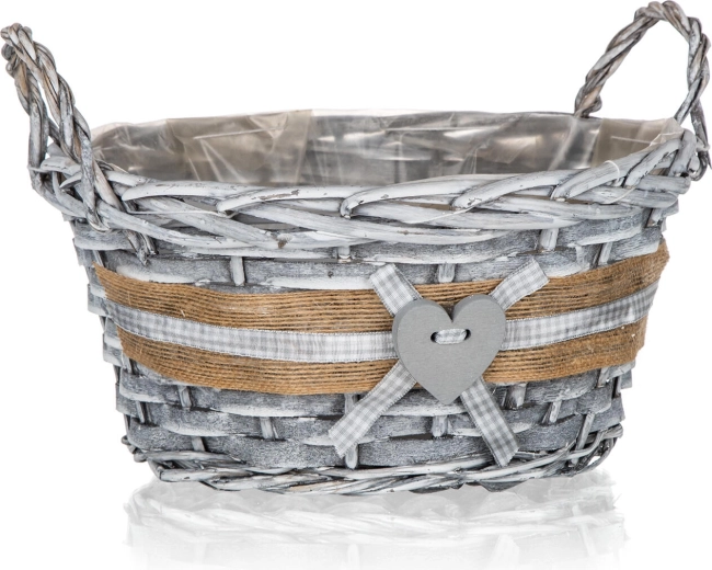 Cestino rotondo in vimini con manici GRIS 25 × 12 cm, grigio