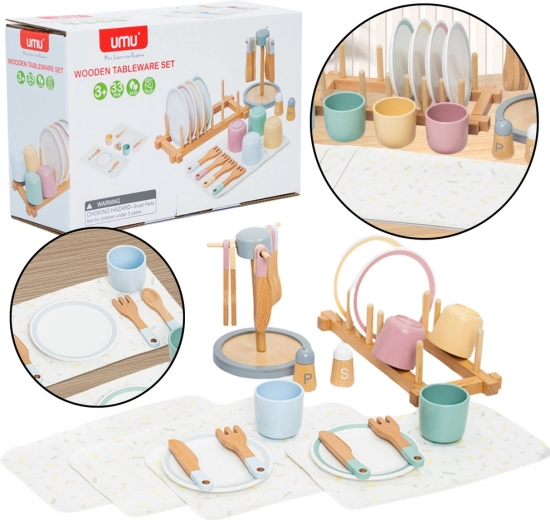 Set di stoviglie in legno per bambini 33 pezzi