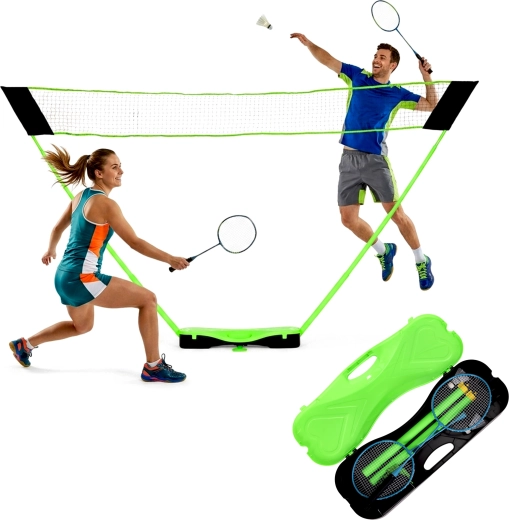 Set da badminton pieghevole MovepRro con rete portatile 300 × 156 cm, racchette e volani in valigetta
