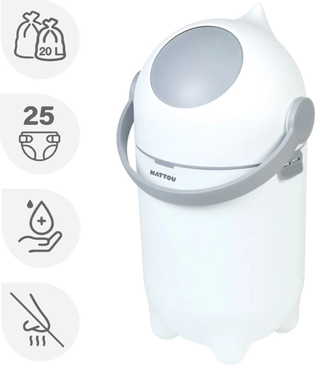 Pattumiera per pannolini NATTOU Dropy White 20 l
