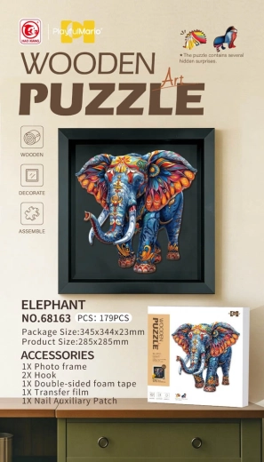 Puzzle in legno elefante da 179 pezzi con cornice