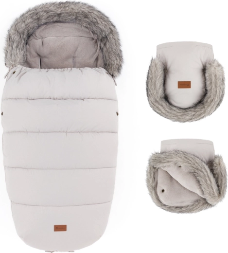 Set invernale Petite&Mars sacco Comfy 4in1 + guanti per passeggino Furry champagne shower