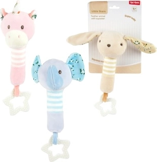 Sonaglio in peluche con animaletto e massaggiagengive Little Stars
