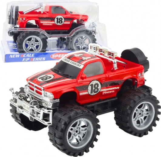 Fuoristrada a trazione posteriore, grandi ruote, rosso, 27 cm