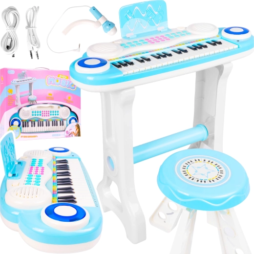 Pianoforte elettronico per bambini con microfono e sgabello mp3, blu