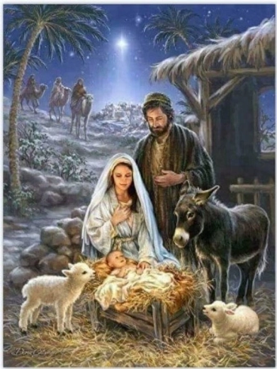 Pittura diamantata Gesù nella mangiatoia 30 × 40 cm