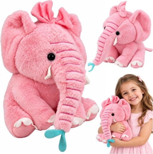Elefante rosa di peluche con fiocco 26 cm