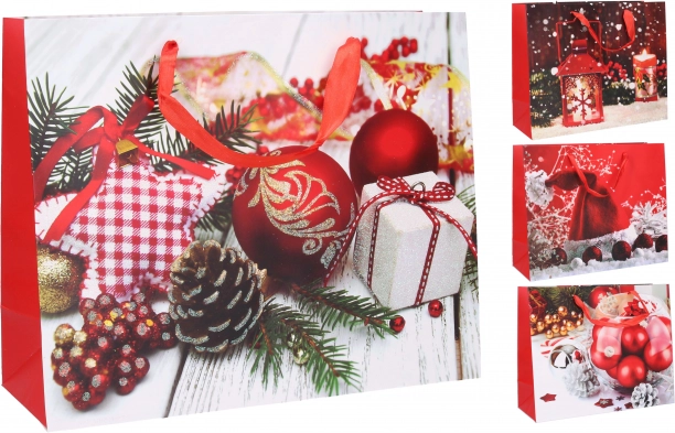 Borsa regalo di carta M natalizia 26 × 32 × 10 cm