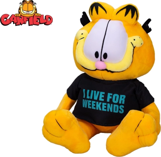 Gatto di peluche GARFIELD 24 cm – seduto, maglietta I live for weekends