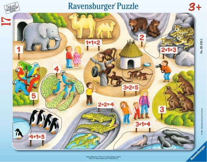 RAVENSBURGER Puzzle Prime somme fino a 5 allo ZOO 17 pezzi