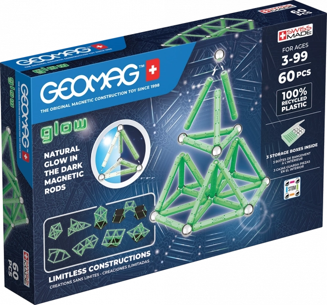 Cubi magnetici riciclati luminosi 60 pz Geomag Glow